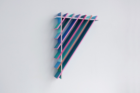 chiaozza Blue Slats and Pink Lines, 2017 Acrylic on wood 16 x 12 x 2 in. / 40.8 x 30.5 x 5.1 cm.