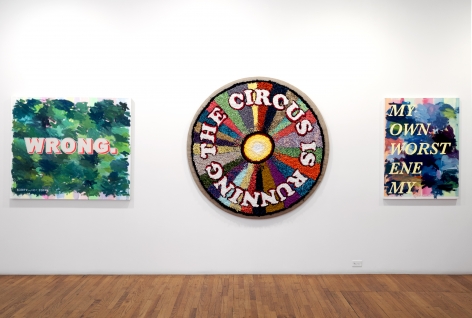 David Kramer paintings installation with hook rug