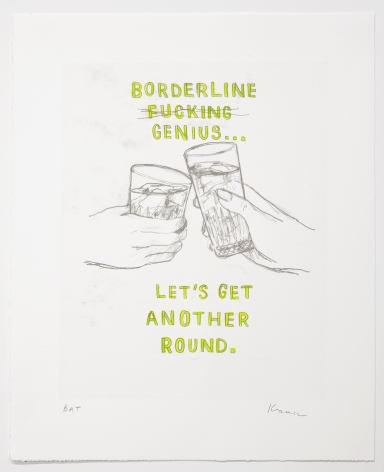 David Kramer Borderline Genius, 2019 Lithograph with hand-coloring 18 1/4 x 15 in. / 46.4 x 38.1 cm. Edition of 35 Published by Owen James Gallery
