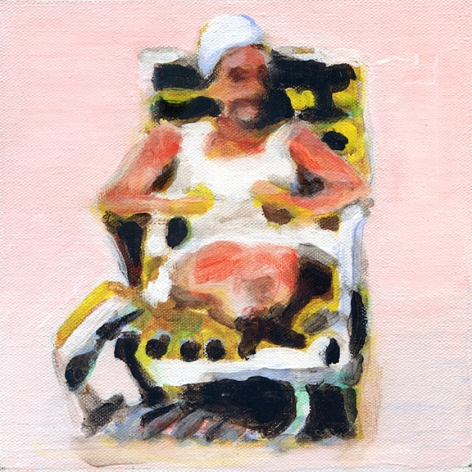 mark mann, painting of woman on pool chair