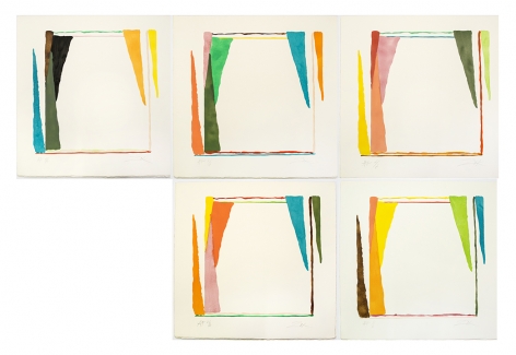 Larry Zox Untitled (Pochoir I-V), 1975 Suite of five color stencil prints, printed with water-colors and gouache 23 1⁄8 x 22 inches each Edition of 20