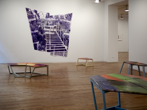 Björn Meyer-Ebrecht Uprising installation view of drawings and wood platforms