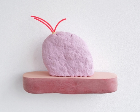 chiaozza Pink Noodle Sprout, 2017 Acrylic and rubber on paper pulp and pigmented concrete 6 x 6 ½ x 2 in. / 15.2 x 16.5 x 5.1 cm.