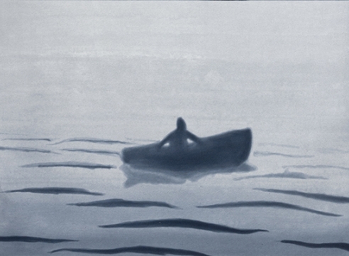 richard bosman print, detail of man on boat in foggy water