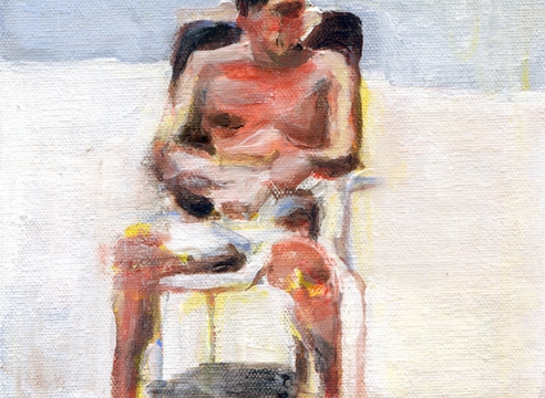 Mark Mann, painting of a man on beach chair